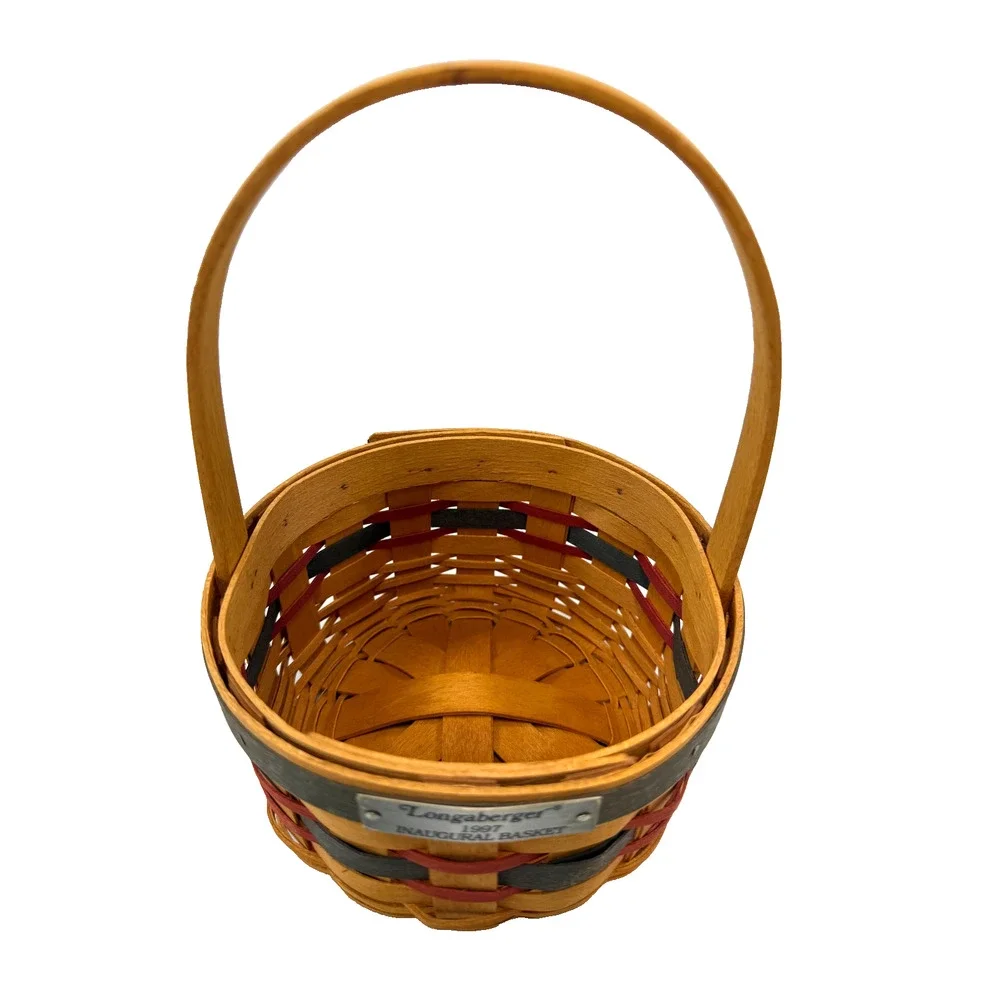 1997 Longaberger Inaugural Basket w/Flag Liner & Protector Vintage 5.5RD 3.25H